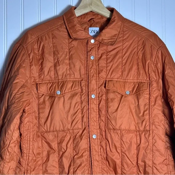RARE High Quality Zara Man’s Quilted Shirt Jacket Shacket Pockets, lightweight L - Picture 6 of 13